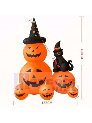 6ft Inflatable Witch Pumpkins with Black Cat with LED lights Halloween Holiday Decoration Outdoor Yard Lawn Art Decor