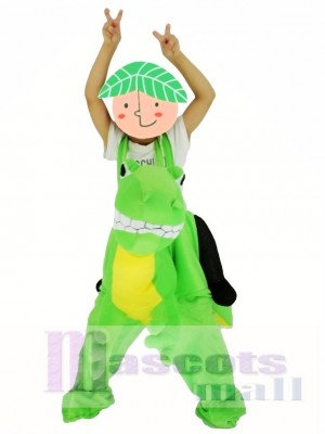 For Children/ Kids Piggyback Carry Me Ride on Yellow Belly Green Dragon Mascot Costume