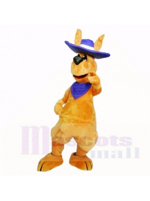 Friendly Adult Kangaroo with Blue Hat Mascot Costumes Adult