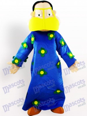 Fat Woman In Blue Clothes Cartoon Adult Mascot Costume