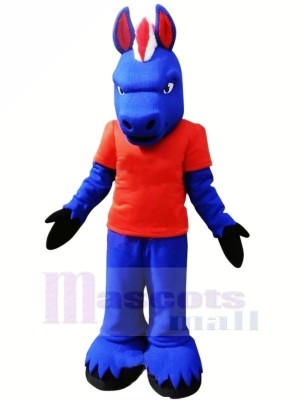 Blue Horse with Red T-shirt Mascot Costumes