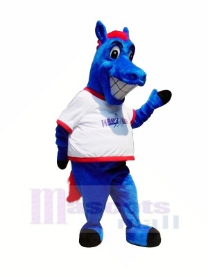 Happy Blue Horse Mascot Costumes Cartoon
