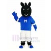 Black Horse in Blue Jersey Mascot Costume Animal