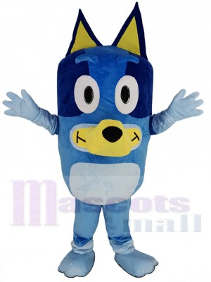 Blue Dog Mascot Costume with Yellow Mouth Cartoon