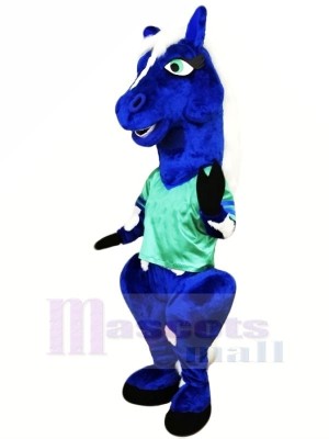 Blue Horse with Green T-shirt Mascot Costumes Animal