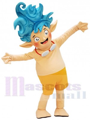 Cute Blue Hair Elf Boy Mascot Costume Cartoon