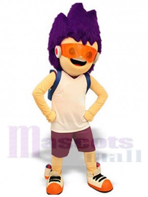 Purple Hair Boy Mascot Costume People