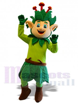 Green Leaves Elf Mascot Costume Cartoon