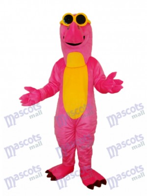 Pink Dinosaur with Glasses Mascot Adult Costume Animal  