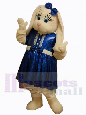 Easter Bunny Mascot Costume Animal in Blue Full Dress