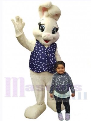 Friendly Big Eyes White Bunny Mascot Costume Animal