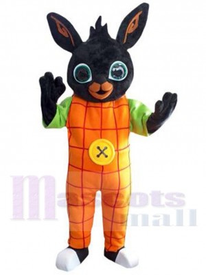 Black Easter Bunny Mascot Costume Animal in Orange Dungarees