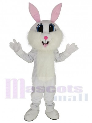 Smiling White Easter Bunny Mascot Costume Animal