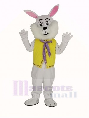 White Easter Bunny Rabbit in Yellow Vest Mascot Costume