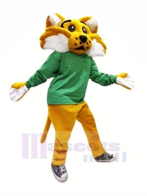 Brown Wildcat with Green Coat Mascot Costume Animal