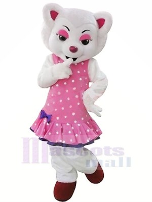 White Beautiful Wolf in Pink Dress Mascot Costumes Cartoon