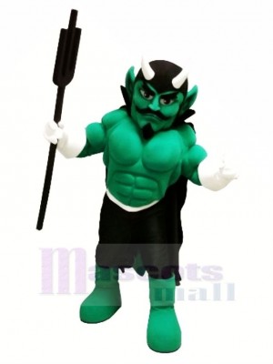 Green Muscle Devil Mascot Costume Cartoon