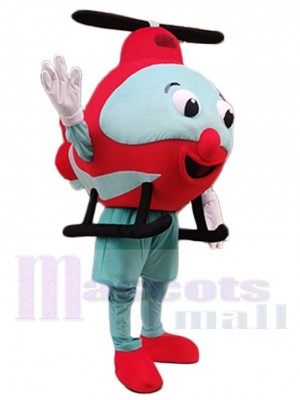 Helicopter Mascot Costume Cartoon with Black Propeller