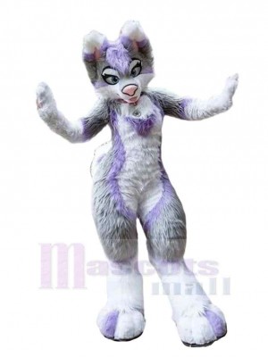 Slim Purple and Grey Husky Dog Mascot Costume Animal