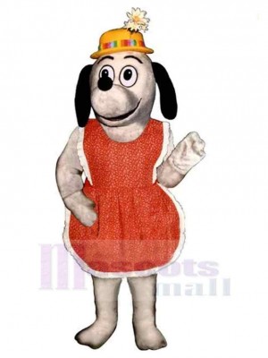 Gertie Greyhound Dog Mascot Costume Animal in Orange Apron