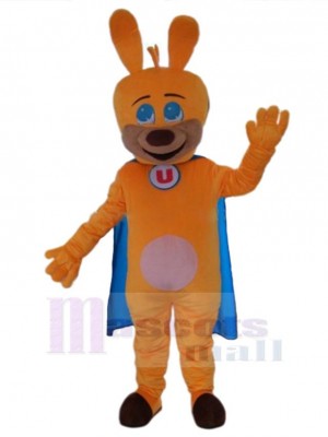 Orange Dog Mascot Costume Animal with Blue Cape