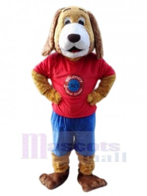 Brown Plush Dog Mascot Costume Animal in Red T-shirt