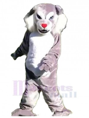 Gray and White Wolf Mascot Costume Animal with Red Nose