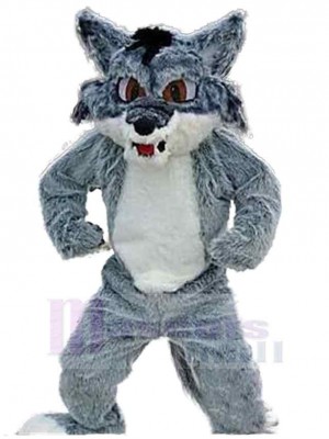 White and Gray Wolf Mascot Costume Animal with Brown Eyes