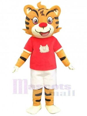 Cartoon Tiger Mascot Costume Animal with Red Nose