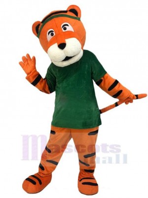 Tiger Wearing Green Hairpin Mascot Costume Animal