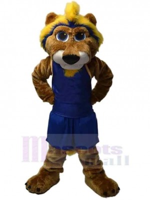 Basketball Lion Mascot Costume Animal in Navy Blue Vest