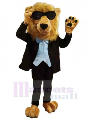 Cool Lion Mascot Costume Animal in Black Suit