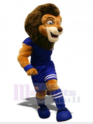 Football Lion Mascot Costume Animal in Blue Sportswear