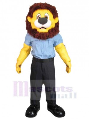 Staff Lion Mascot Costume Animal in Blue Uniform