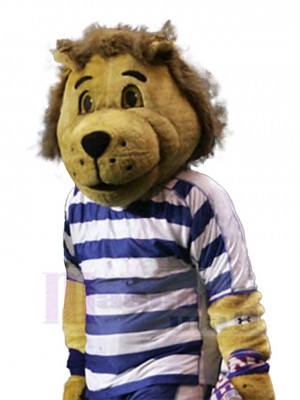 Lion Mascot Costume Animal in Blue and White Striped Tracksuit