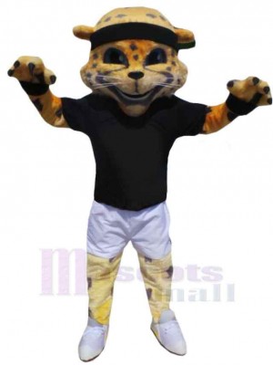 Sport Leopard Mascot Costume Animal in Black T-shirt