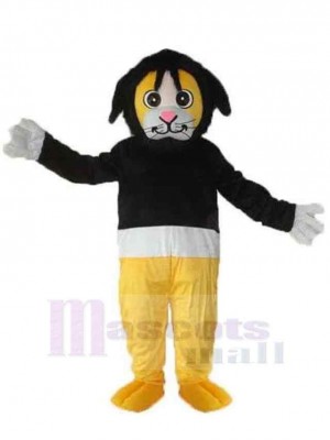 Yellow Leopard Mascot Costume Animal in Black Clothes