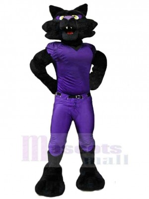 Male Black Panther Mascot Costume Animal in Purple Clothes