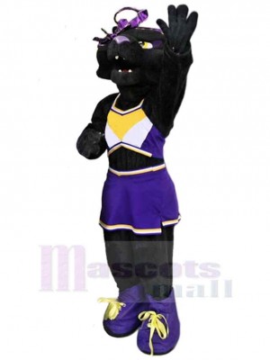 Female Black Panther Mascot Costume Animal in Purple Skirt