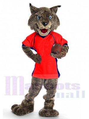 Bobcat in Red Jersey Mascot Costume