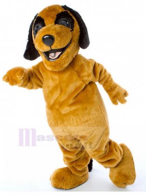 Happy Smiling Yellow Dog Mascot Costume with Black Ears