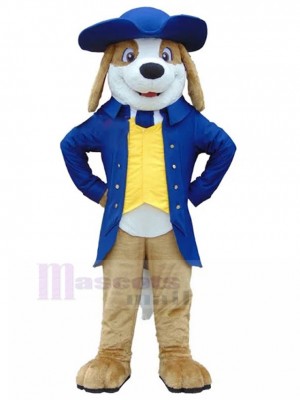 Smiling Captain Beagle Dog Mascot Costume in Blue Coat