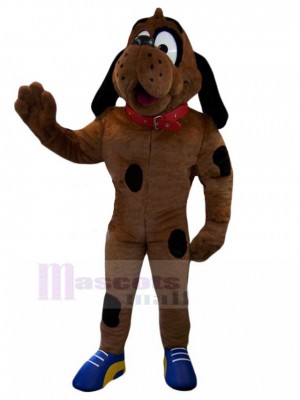 Dark Brown Bloodhound Dog Mascot Costume With Red Collar