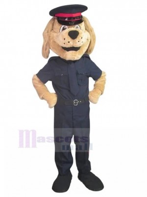 Brown Labrador Police Dog Mascot Costume in Navy Blue Uniform Animal