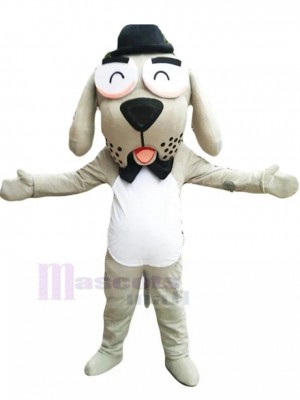 Amiable Gentleman Dog Mascot Costume with Black Bow Tie Animal