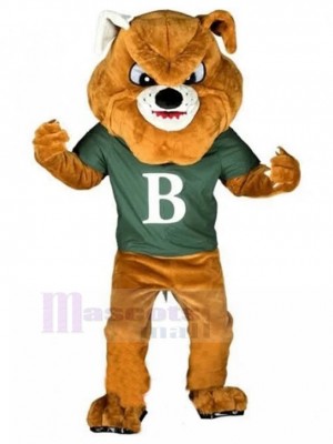 Fierce Brown Bulldog Mascot Costume Animal in Celadongreen T-shirt