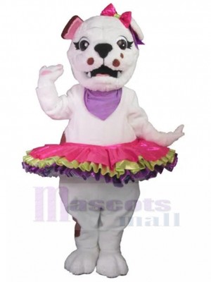 Elegant White British Bulldog Mascot Costume with Ballet Dress Animal