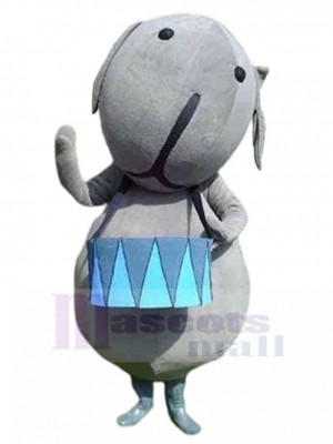 Grey Terrier Dog Mascot Costume with Blue Waist Drum Animal