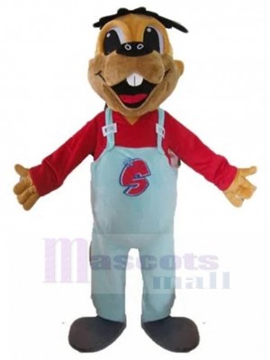 Laughing Brown Dog Mascot Costume in Red Shirt Animal