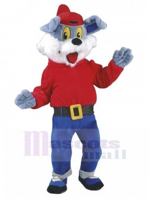 Lovely Grey Dog Mascot Costume in Blue Pants Animal